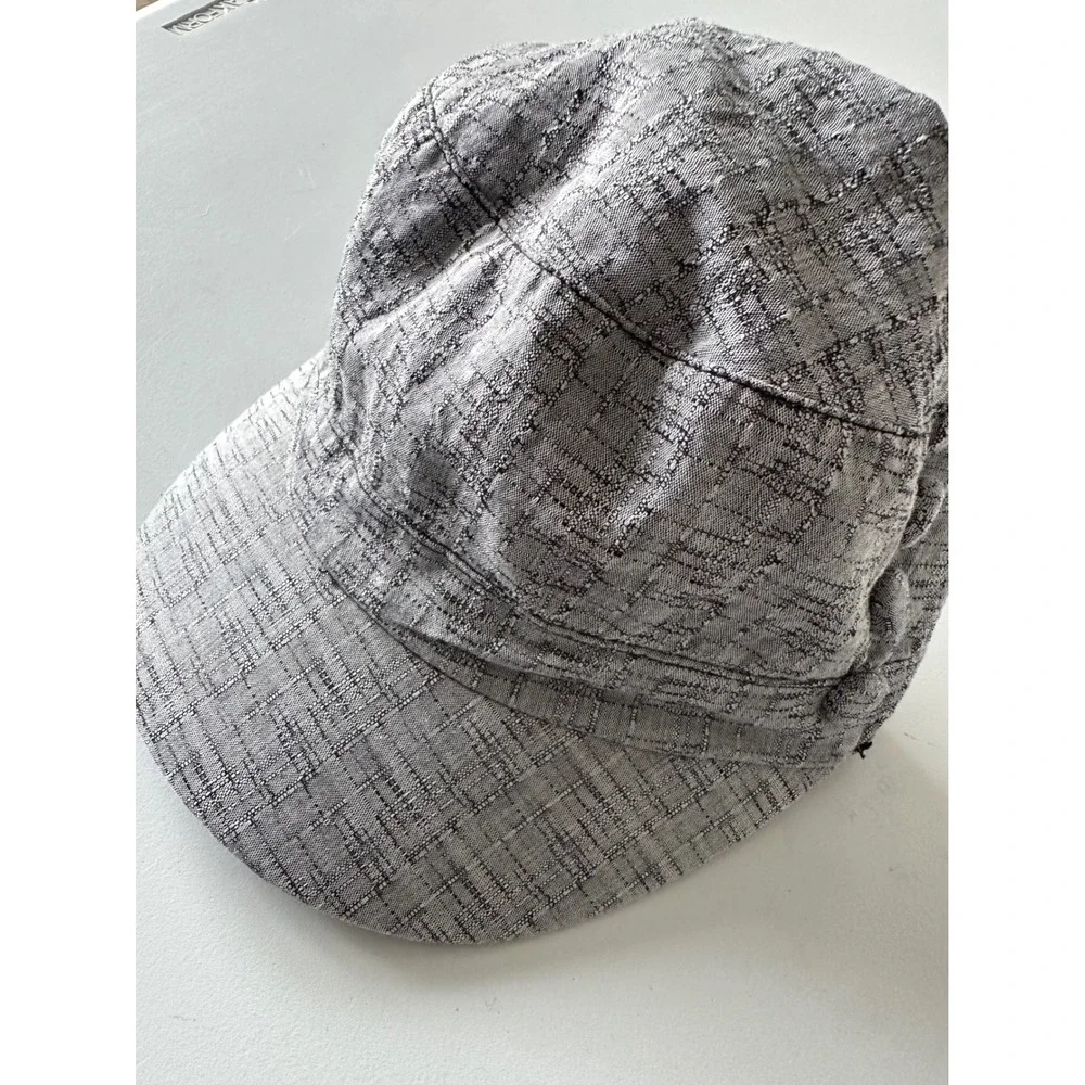 Womens Grey Textured Cadet Cap Military Style Hat with Button Detail